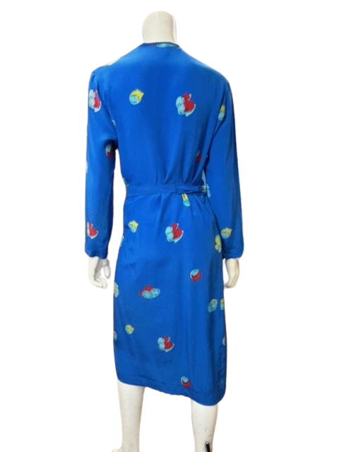 Vintage Halston 1970s Blue Floral Wrap Dress Studio 54 Disco Era