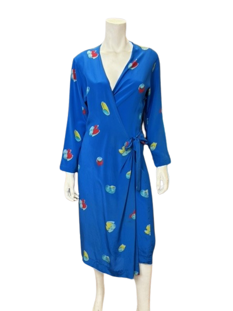 Vintage Halston 1970s Blue Floral Wrap Dress Studio 54 Disco Era
