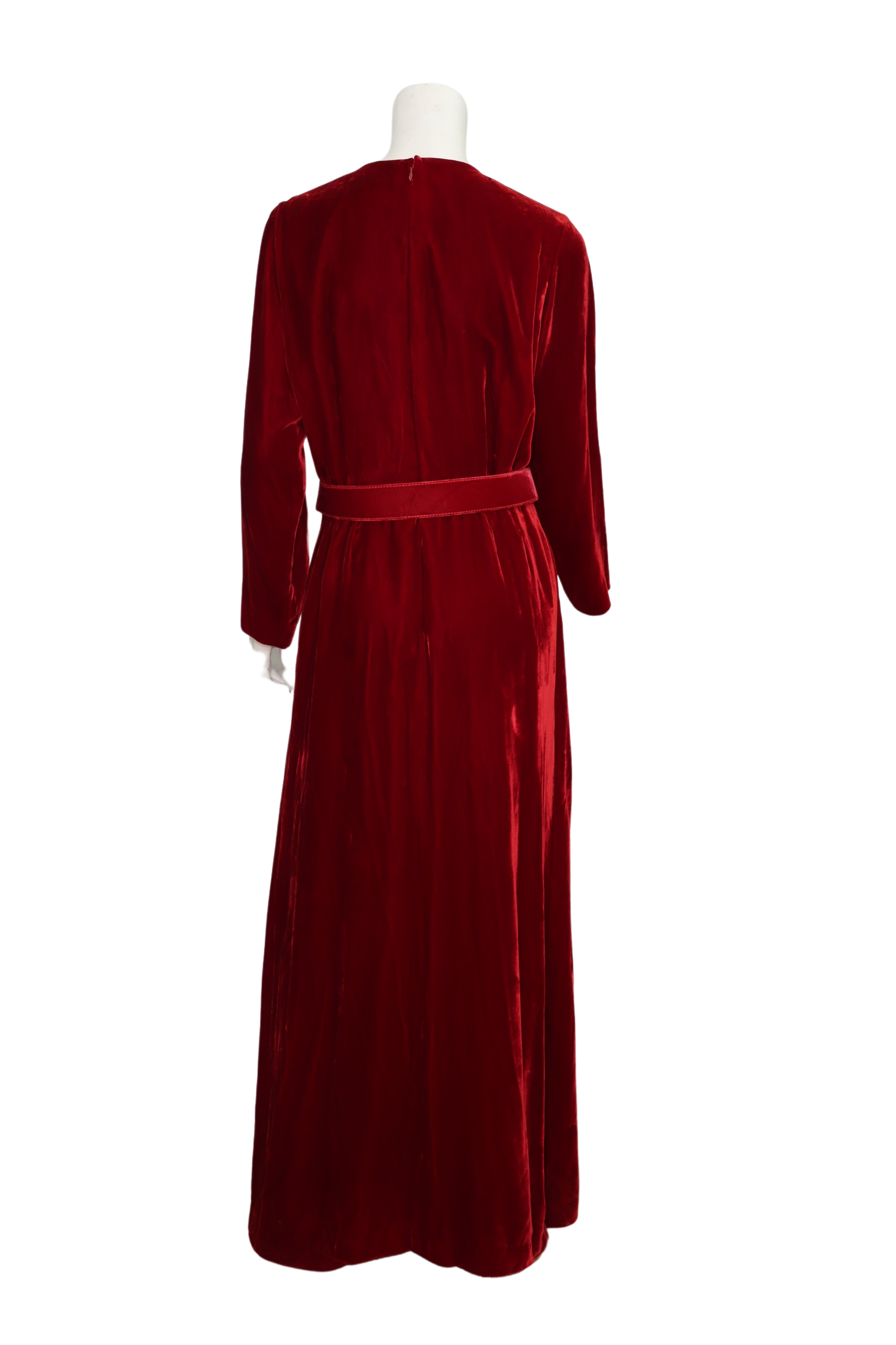 Vintage 1970s Yves Saint Laurent Rive Gauche Red Velvet Dress with Heart Belt
