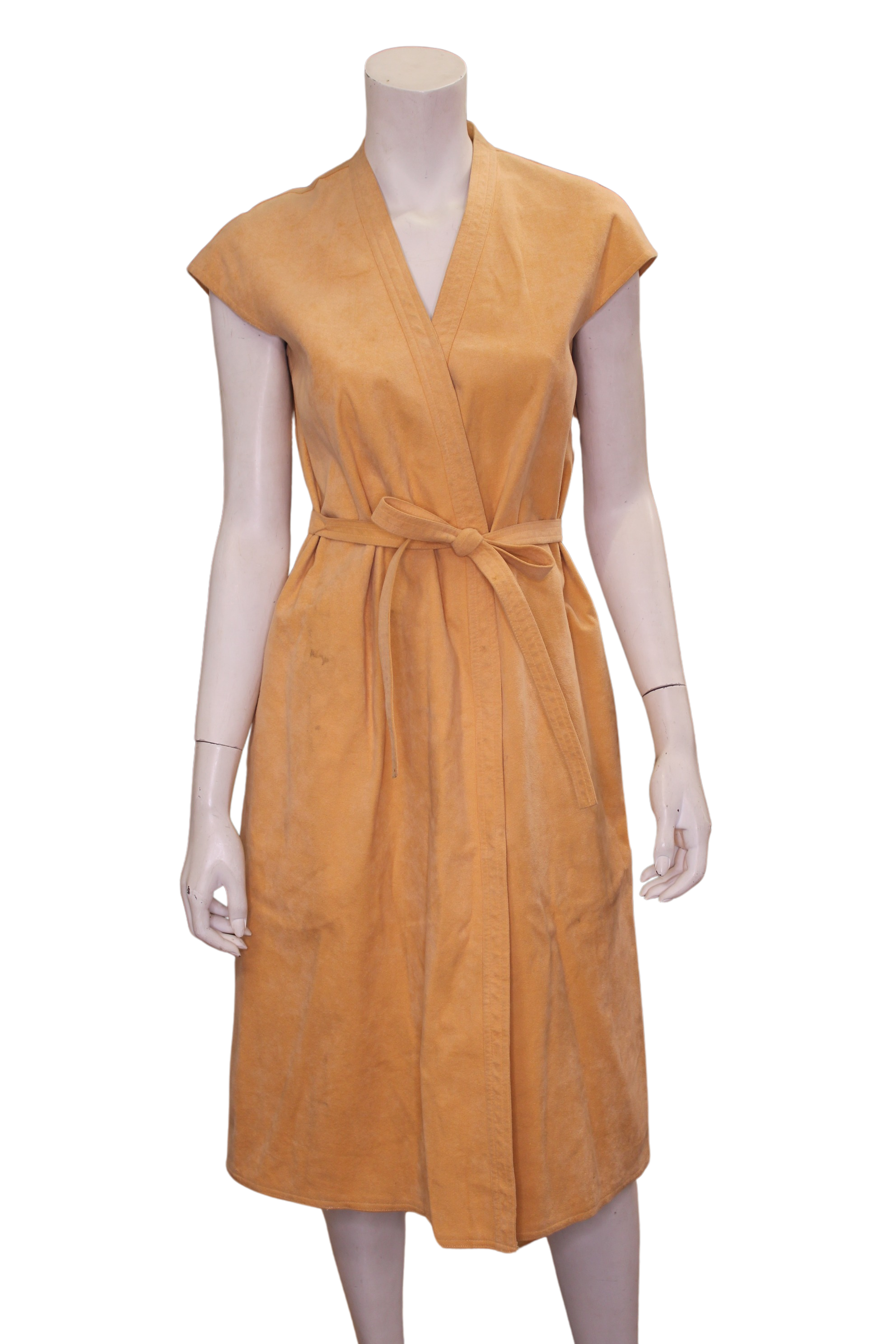 Rare Halston Ultra Suede Peach 1970s Vintage Wrap Dress