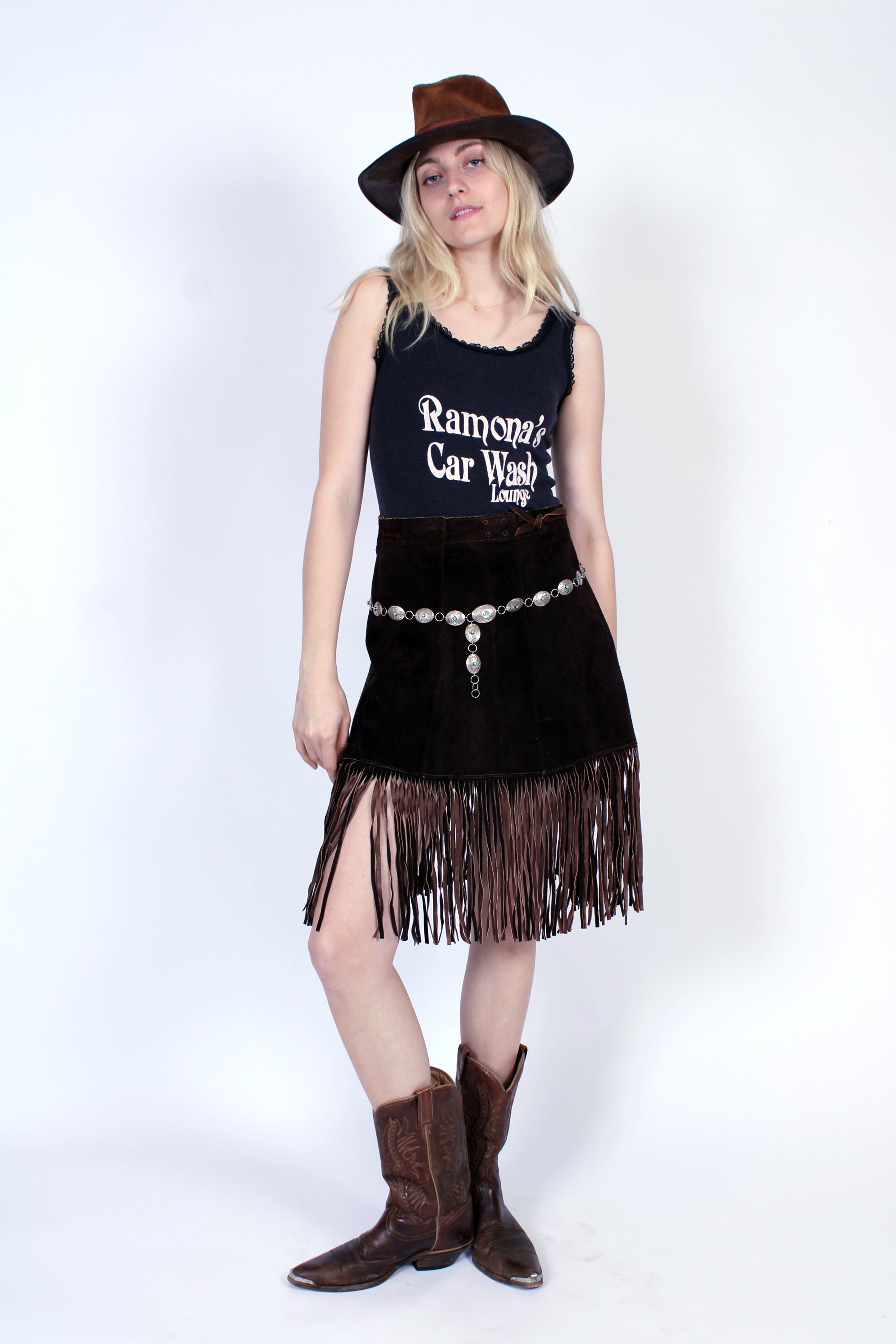 1960s Hippie Suede Fringe Wrap Skirt