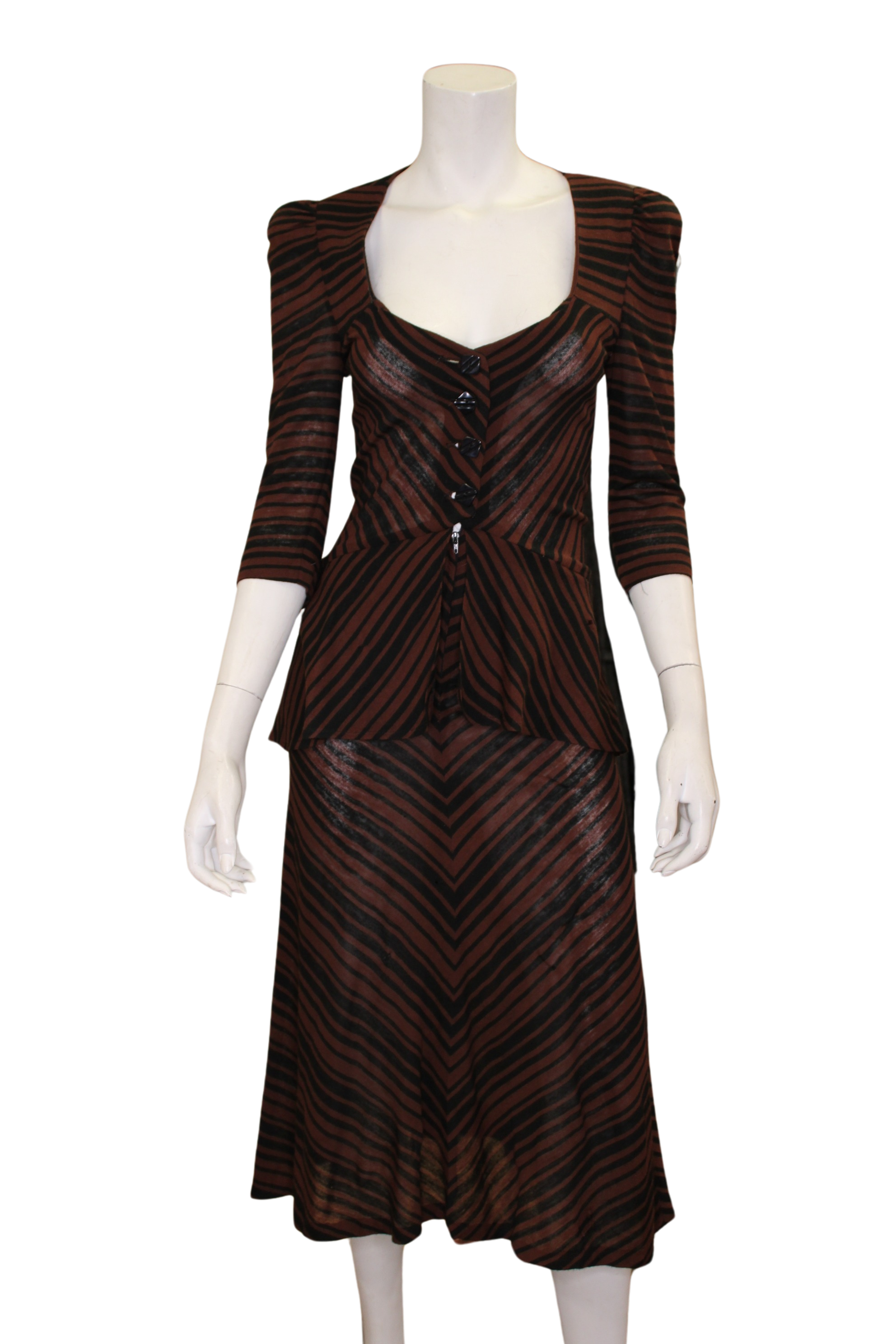 Vintage Biba Striped Dress 1970s UK Iconic Chevron Design Peplum Studio 54