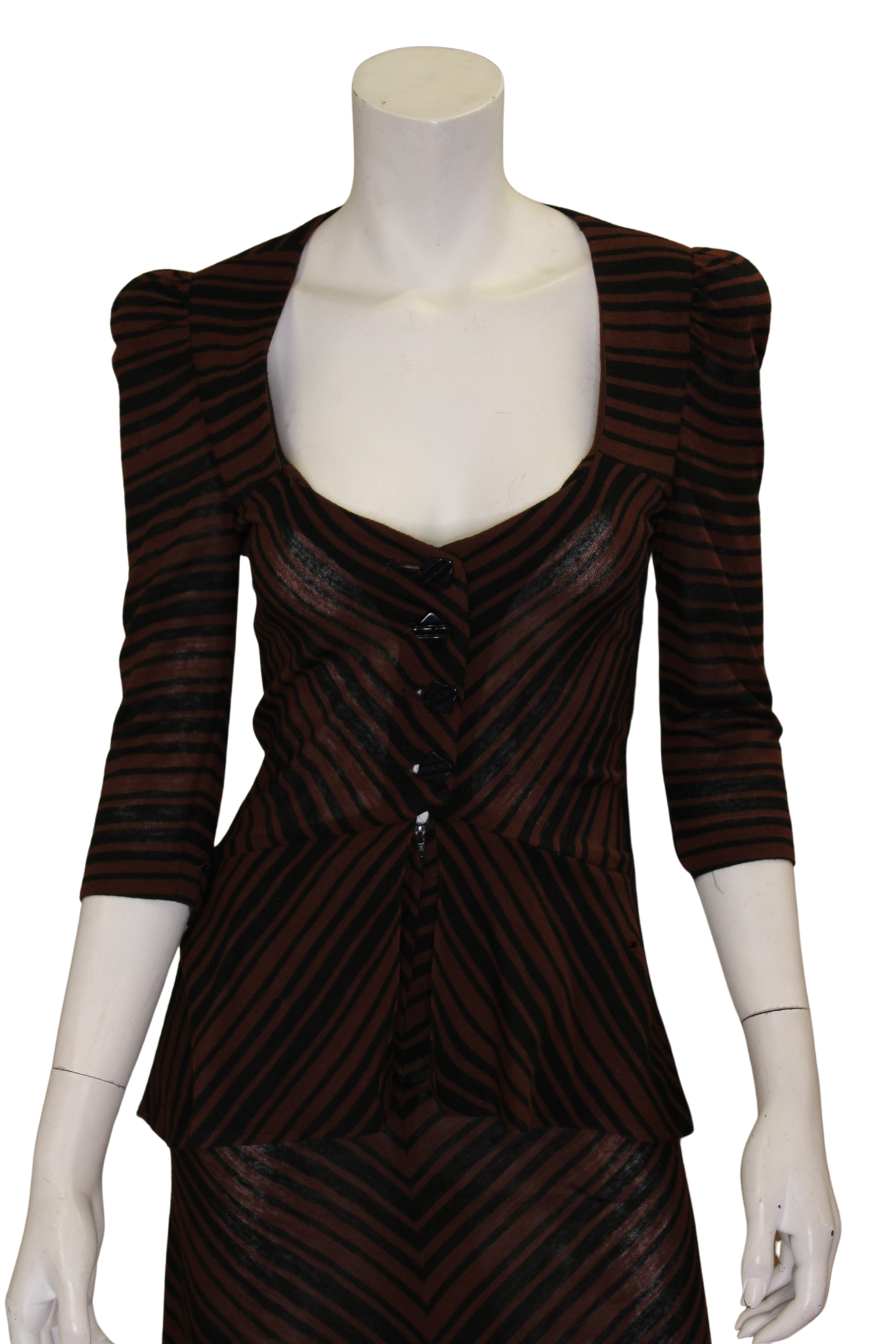 Vintage Biba Striped Dress 1970s UK Iconic Chevron Design Peplum Studio 54