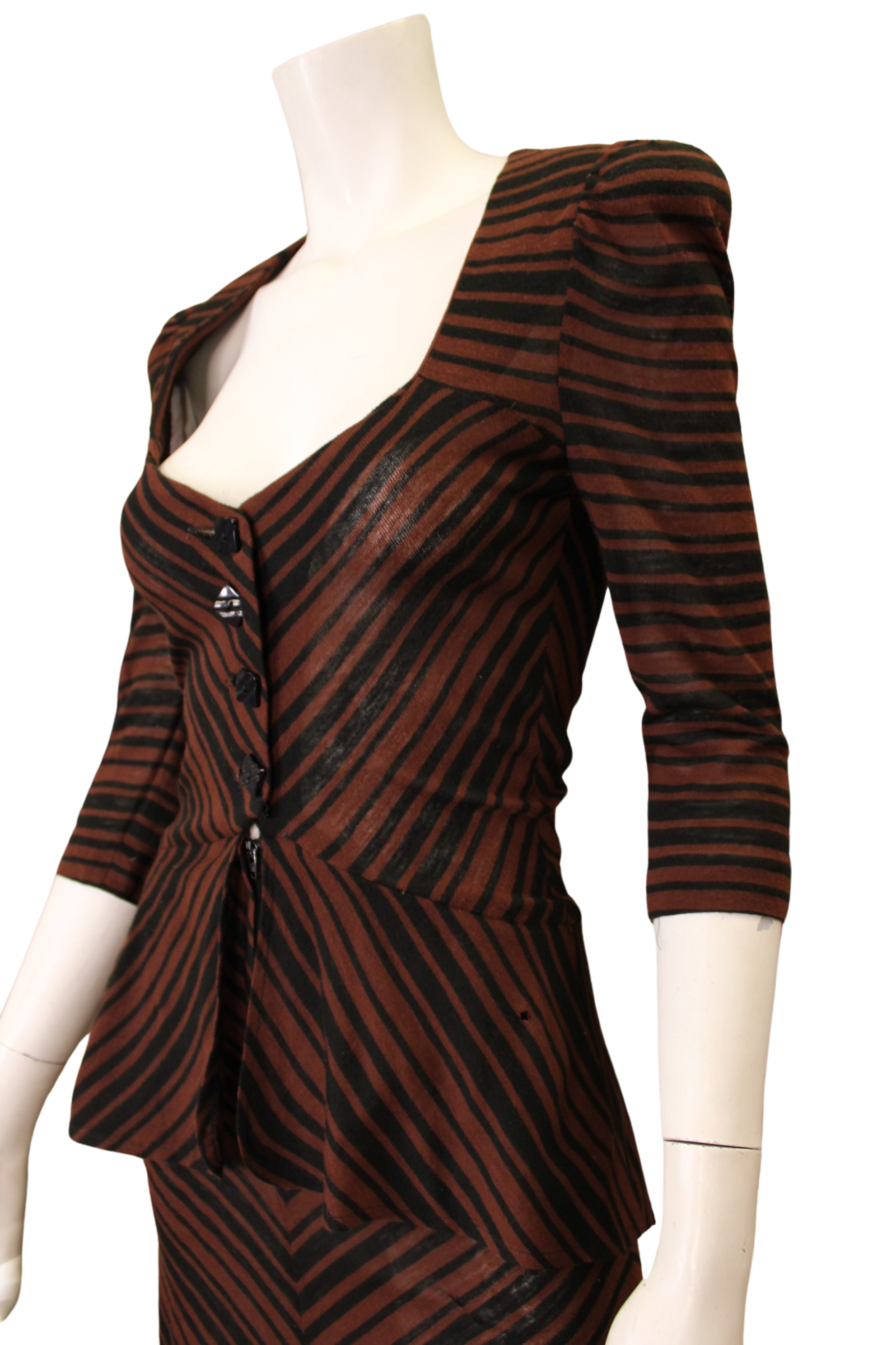 Vintage Biba Striped Dress 1970s UK Iconic Chevron Design Peplum Studio 54