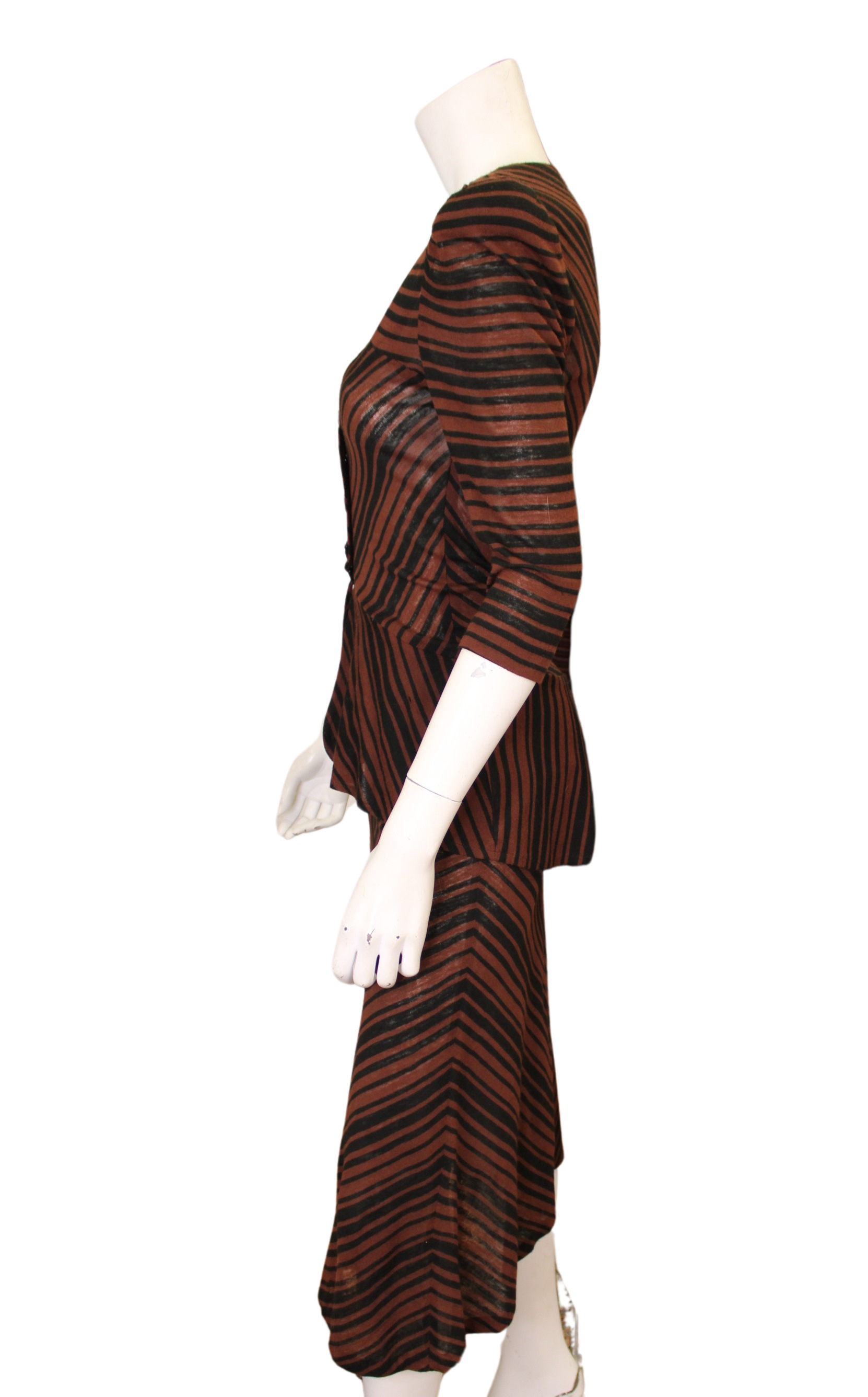 Vintage Biba Striped Dress 1970s UK Iconic Chevron Design Peplum Studio 54