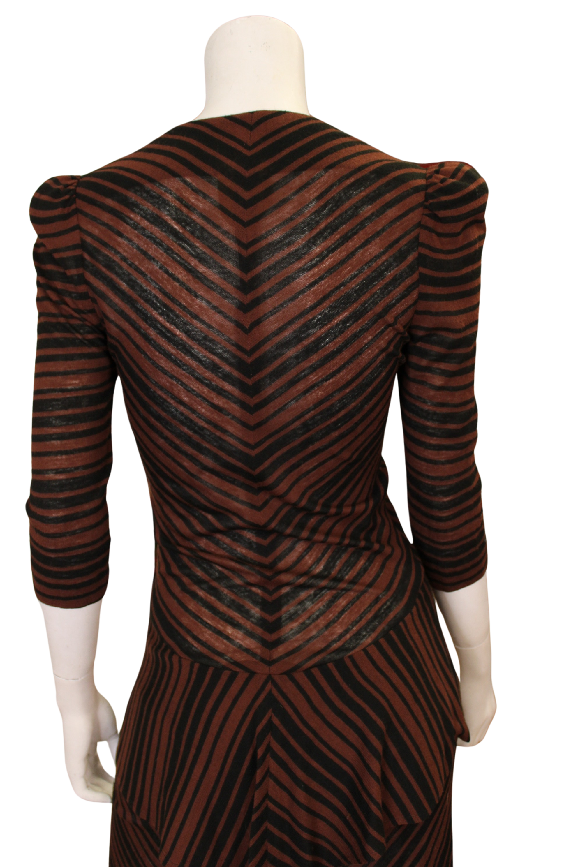 Vintage Biba Striped Dress 1970s UK Iconic Chevron Design Peplum Studio 54
