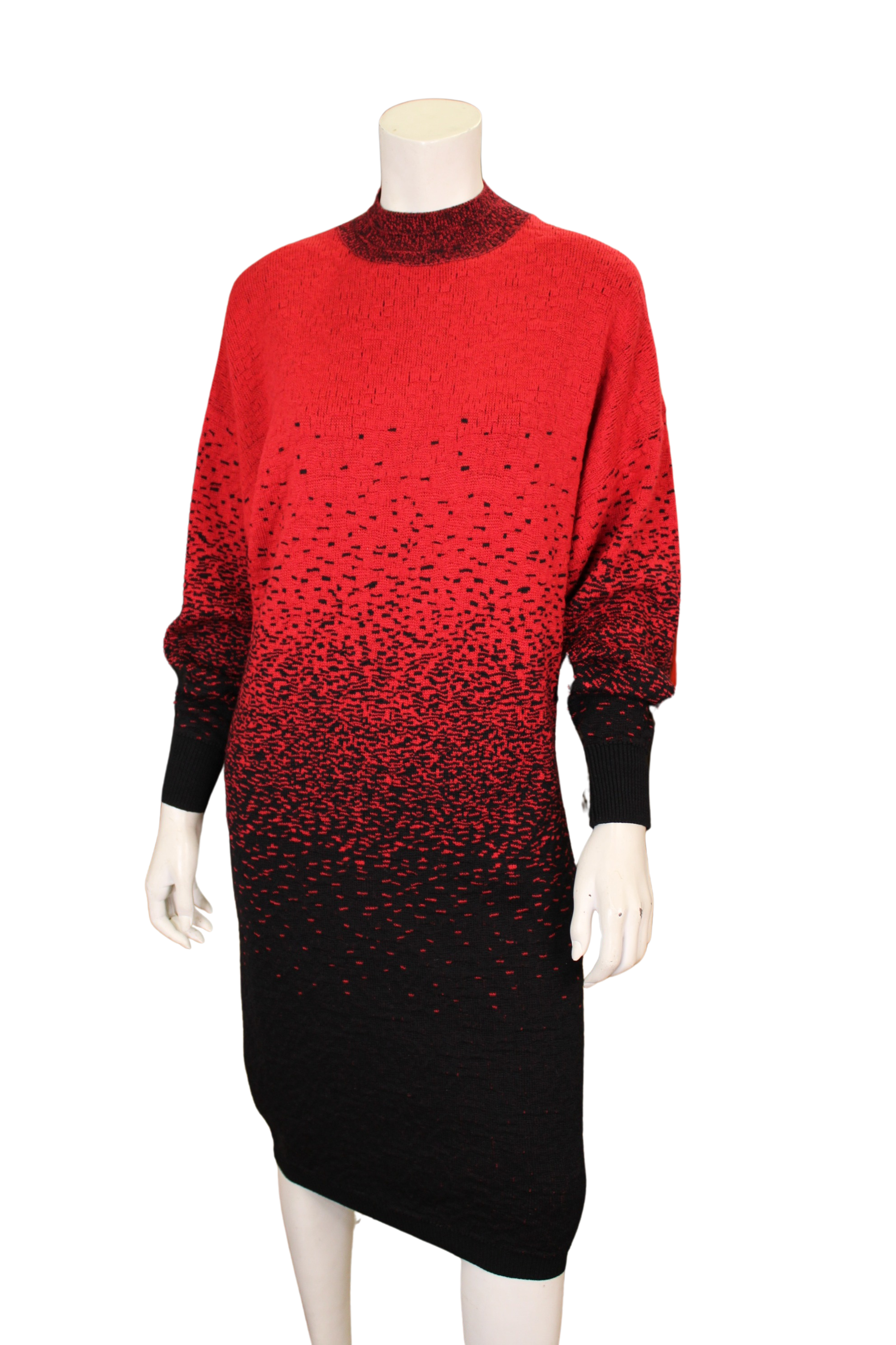 Versace 1980s Batwing Black and Red Sweater Dress