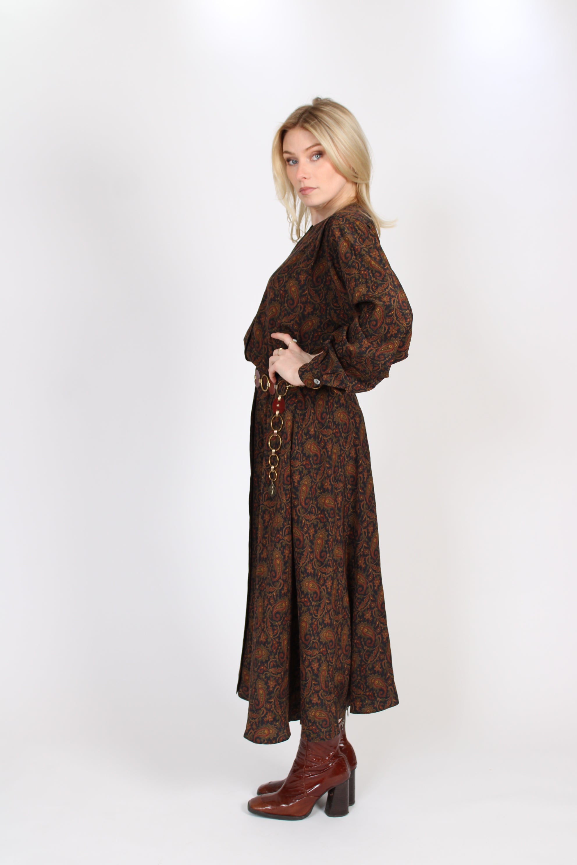 1990s Calvin Klein Silk Paisley Dress