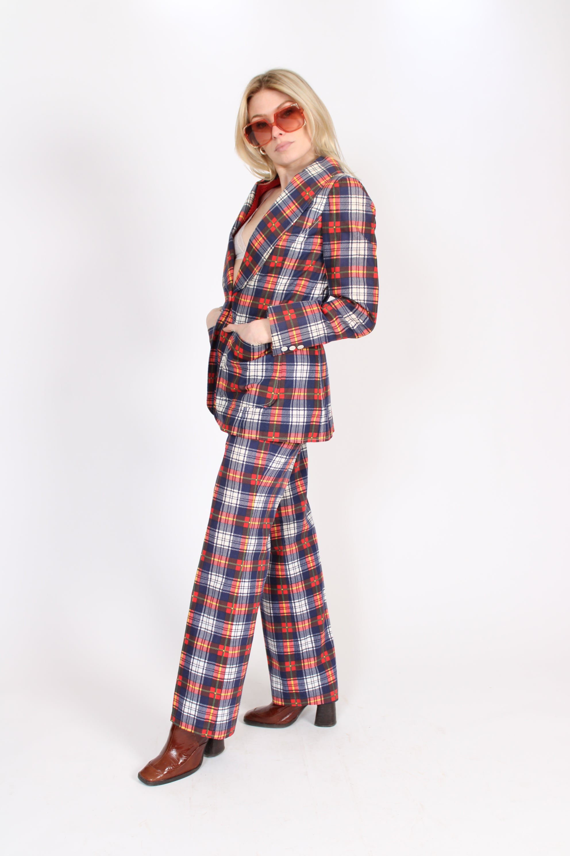 1970s The Beene Bag by Geoffrey Beane Plaid Suit