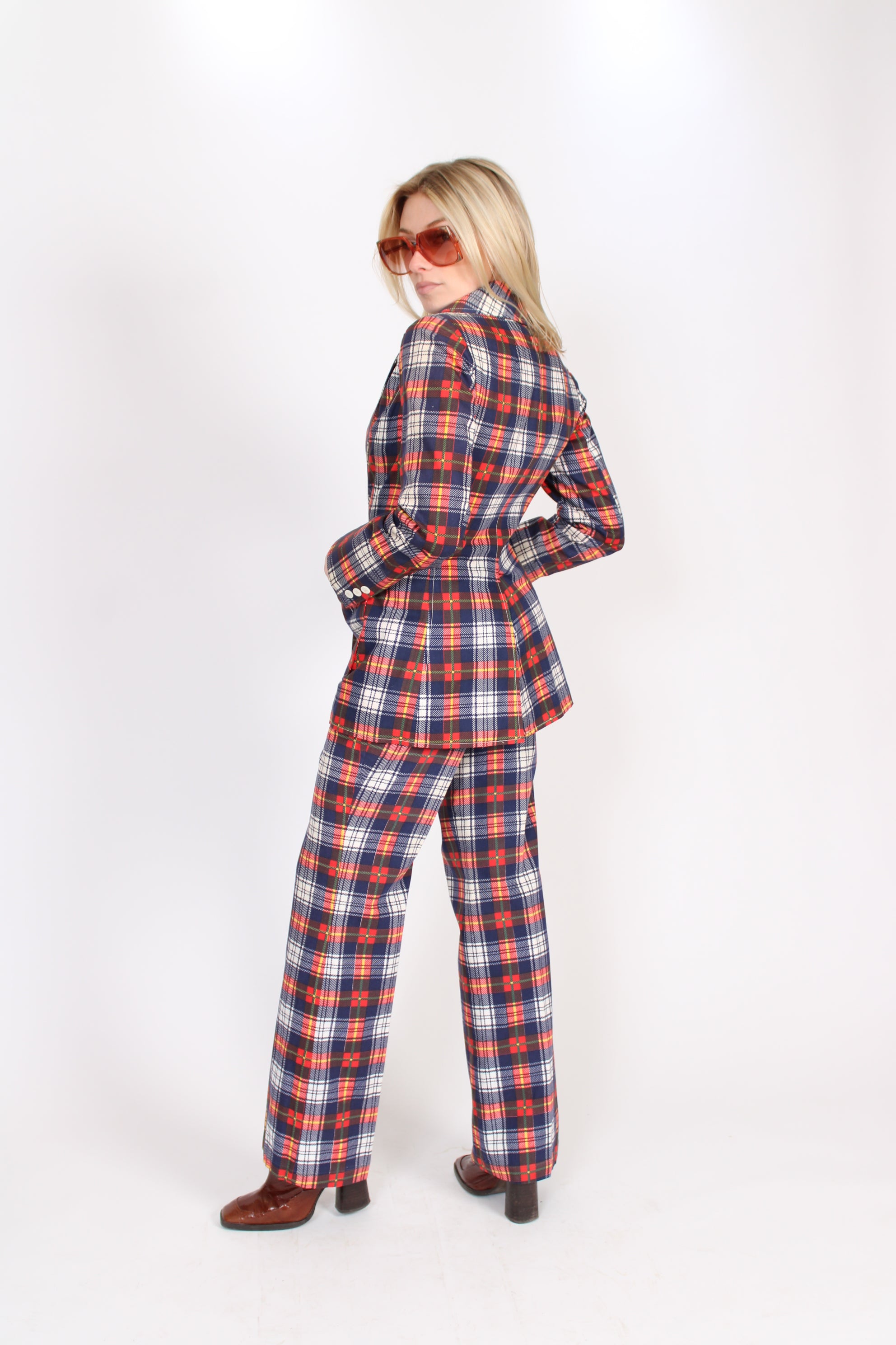 1970s The Beene Bag by Geoffrey Beane Plaid Suit