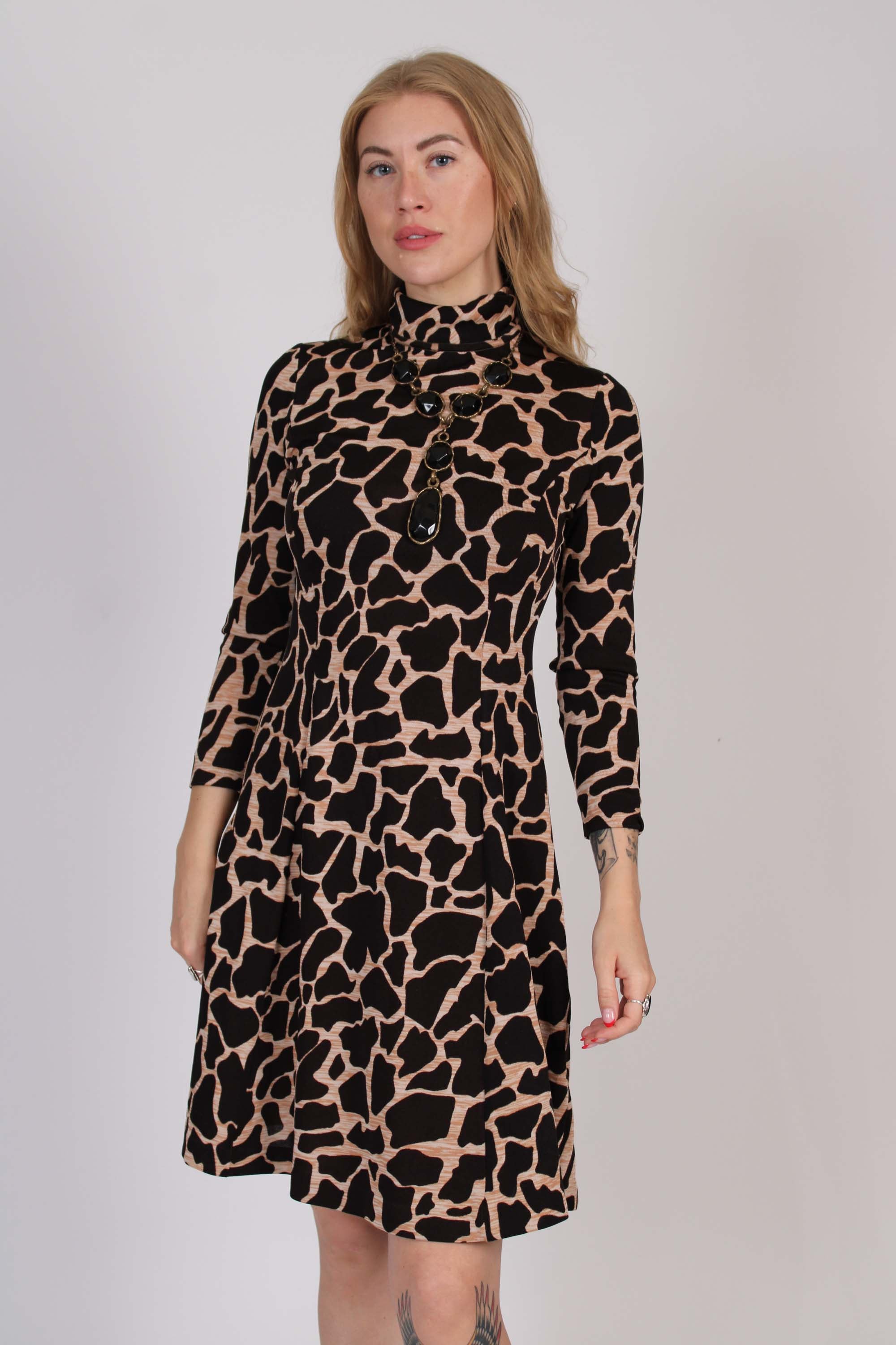 1970s Goldworm Giraffe Print Turtleneck Dress