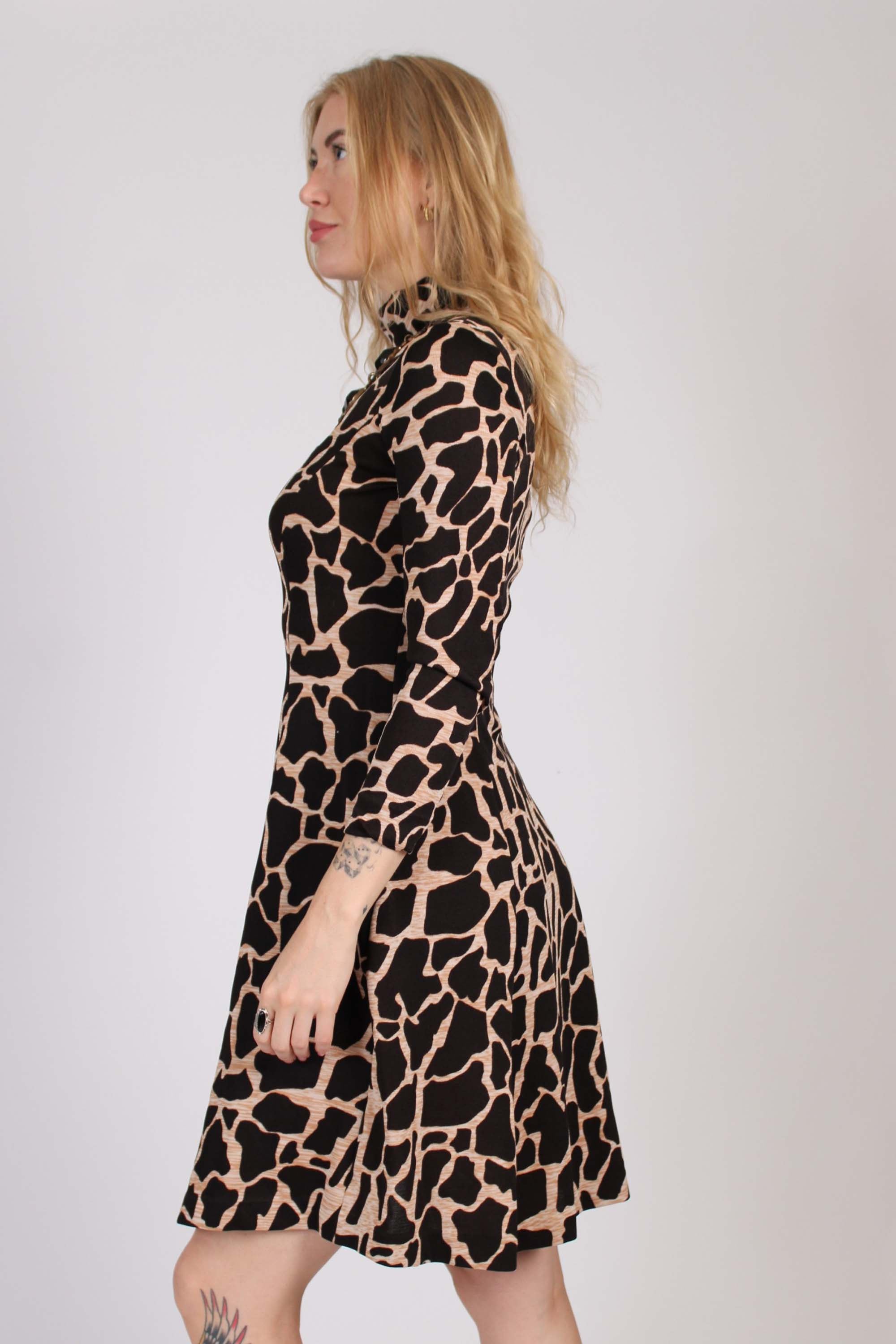 1970s Goldworm Giraffe Print Turtleneck Dress