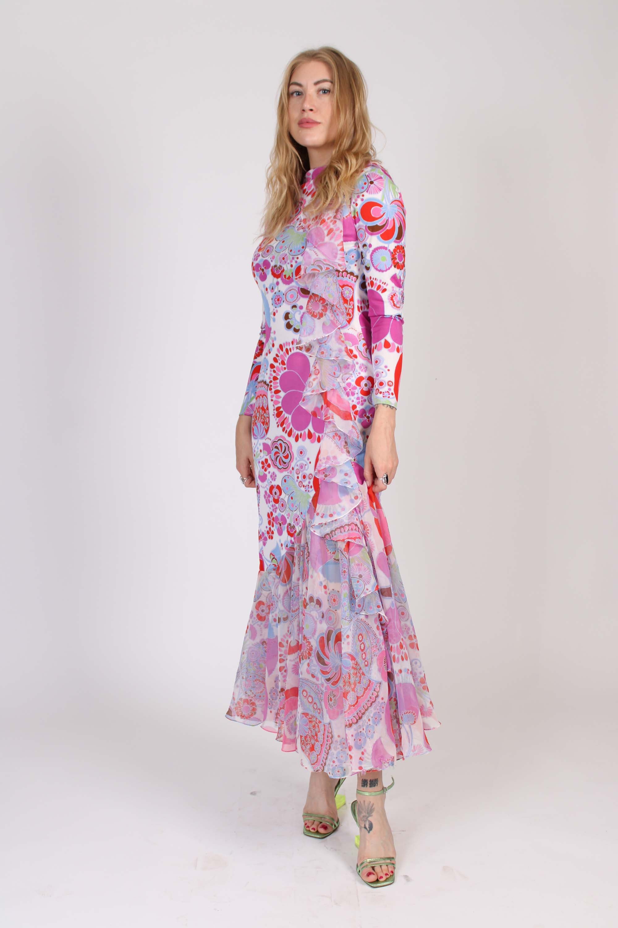 1970s Don Luis Floral Ruffle Maxi Dress