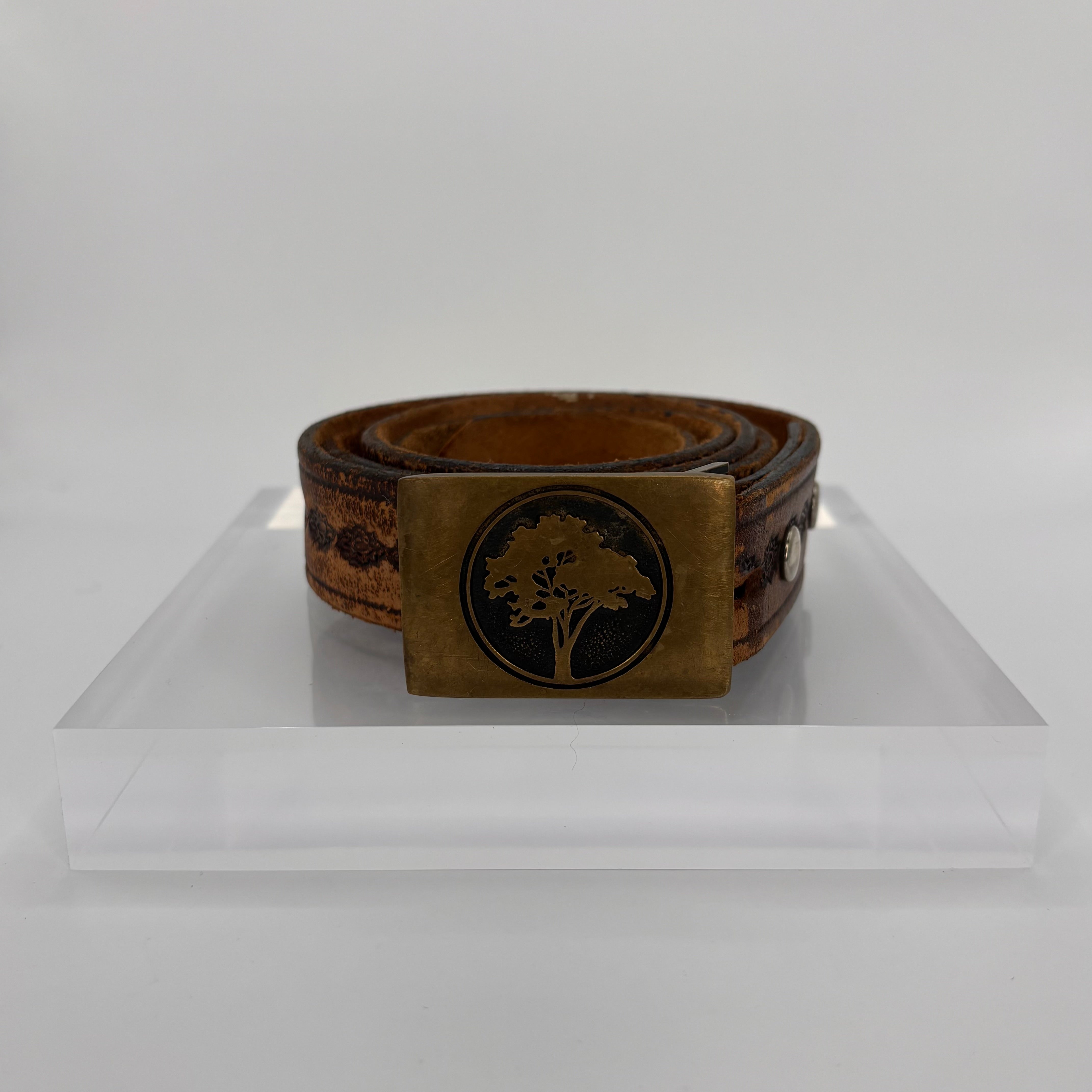 Brown Leather Belt with Brass Tree Buckle