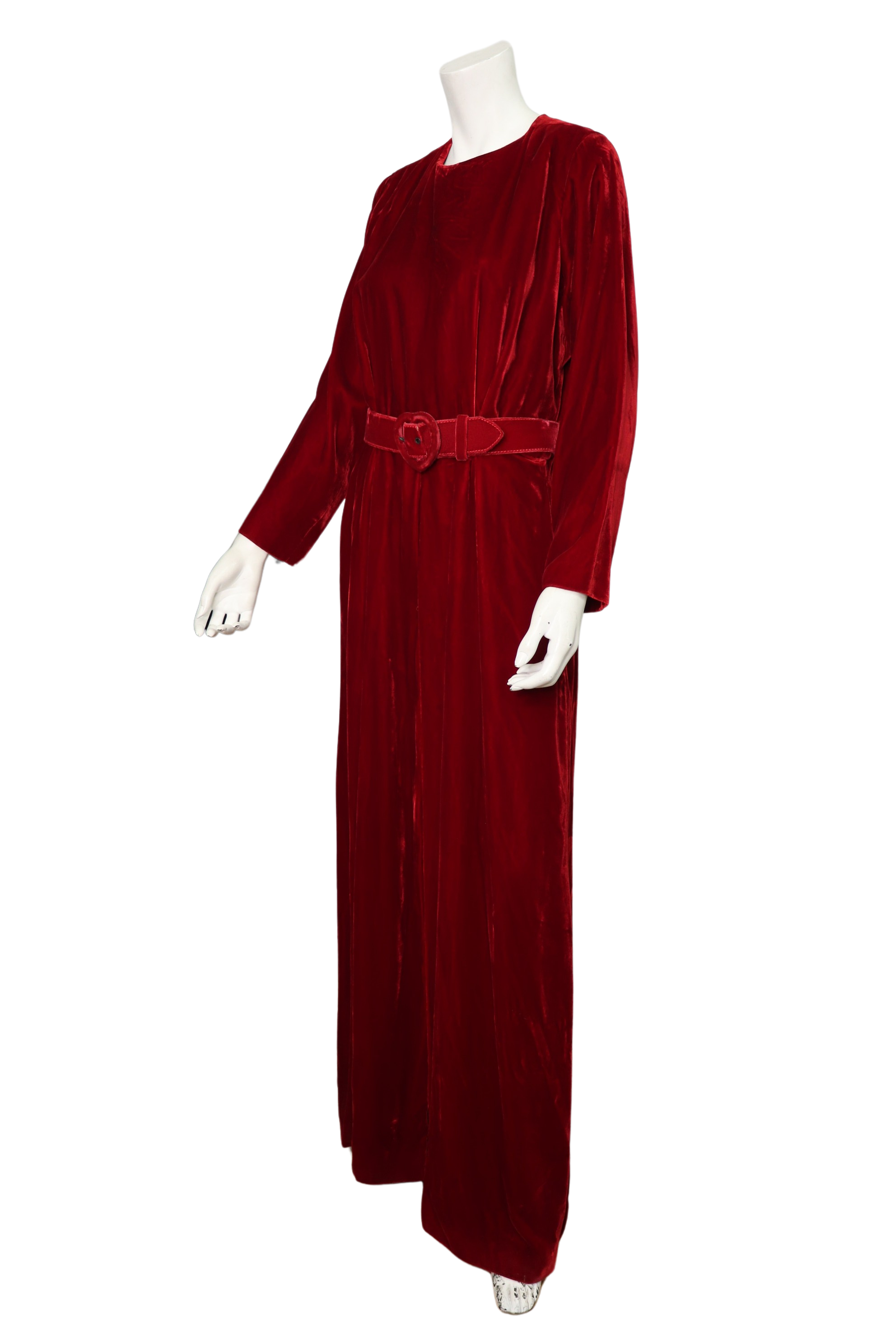 Vintage 1970s Yves Saint Laurent Rive Gauche Red Velvet Dress with Heart Belt