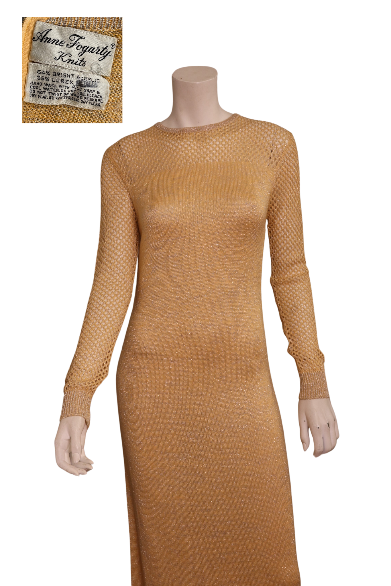 Vintage Anne Fogarty 1970s Glam Disco Fishnet Studio 54 Gown