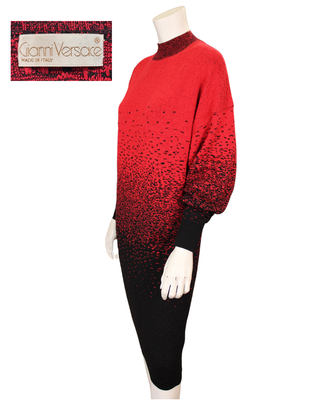 Versace 1980s Batwing Black and Red Sweater Dress