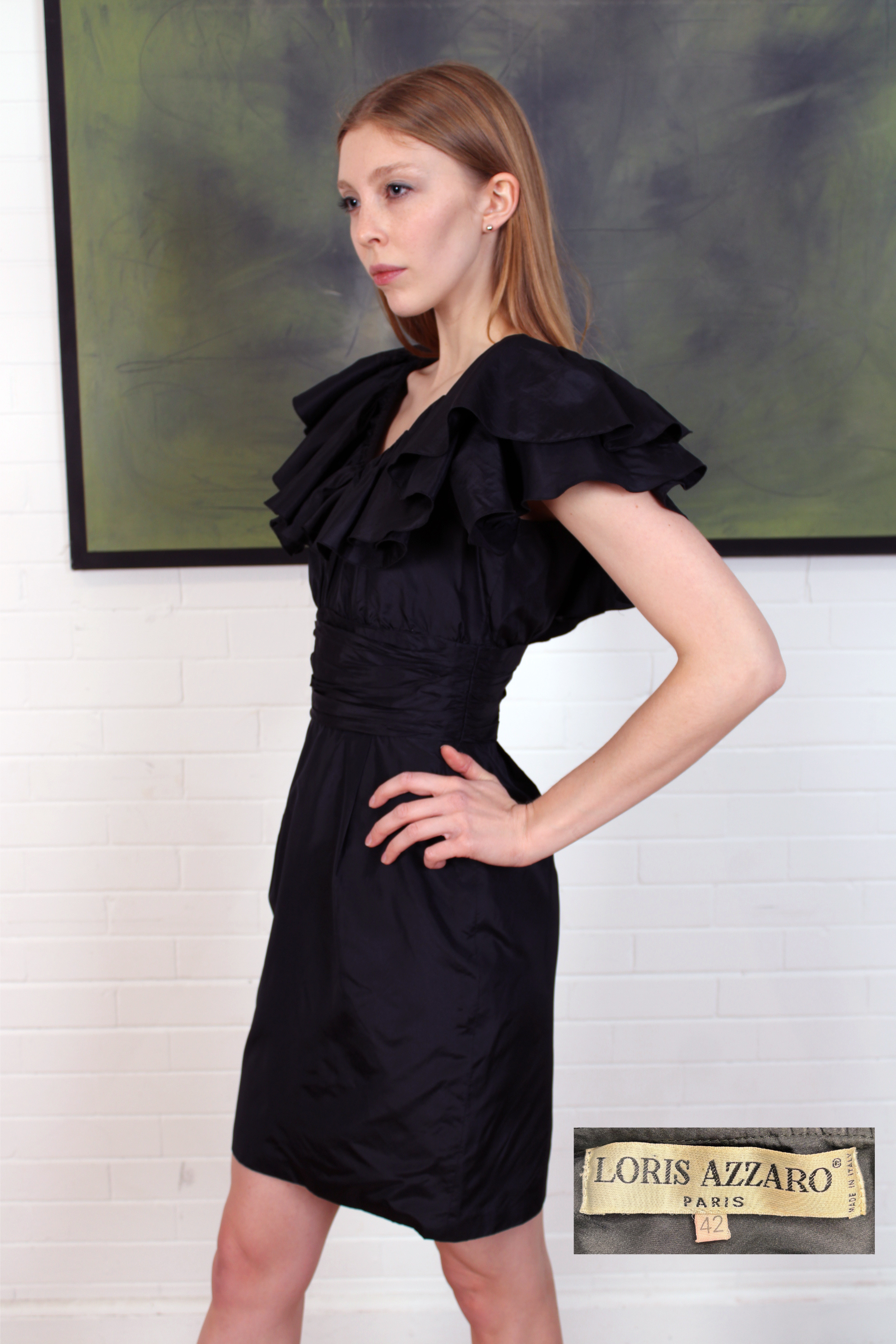 Vintage Loris Azzaro Silk Ruffle Sleeve Cocktail Dress
