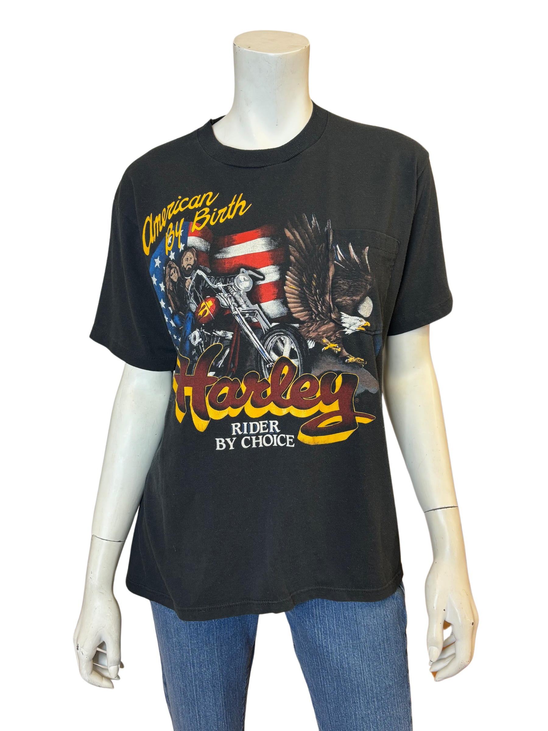 Vintage Harley Davidson "American By Birth" Pocket T-Shirt