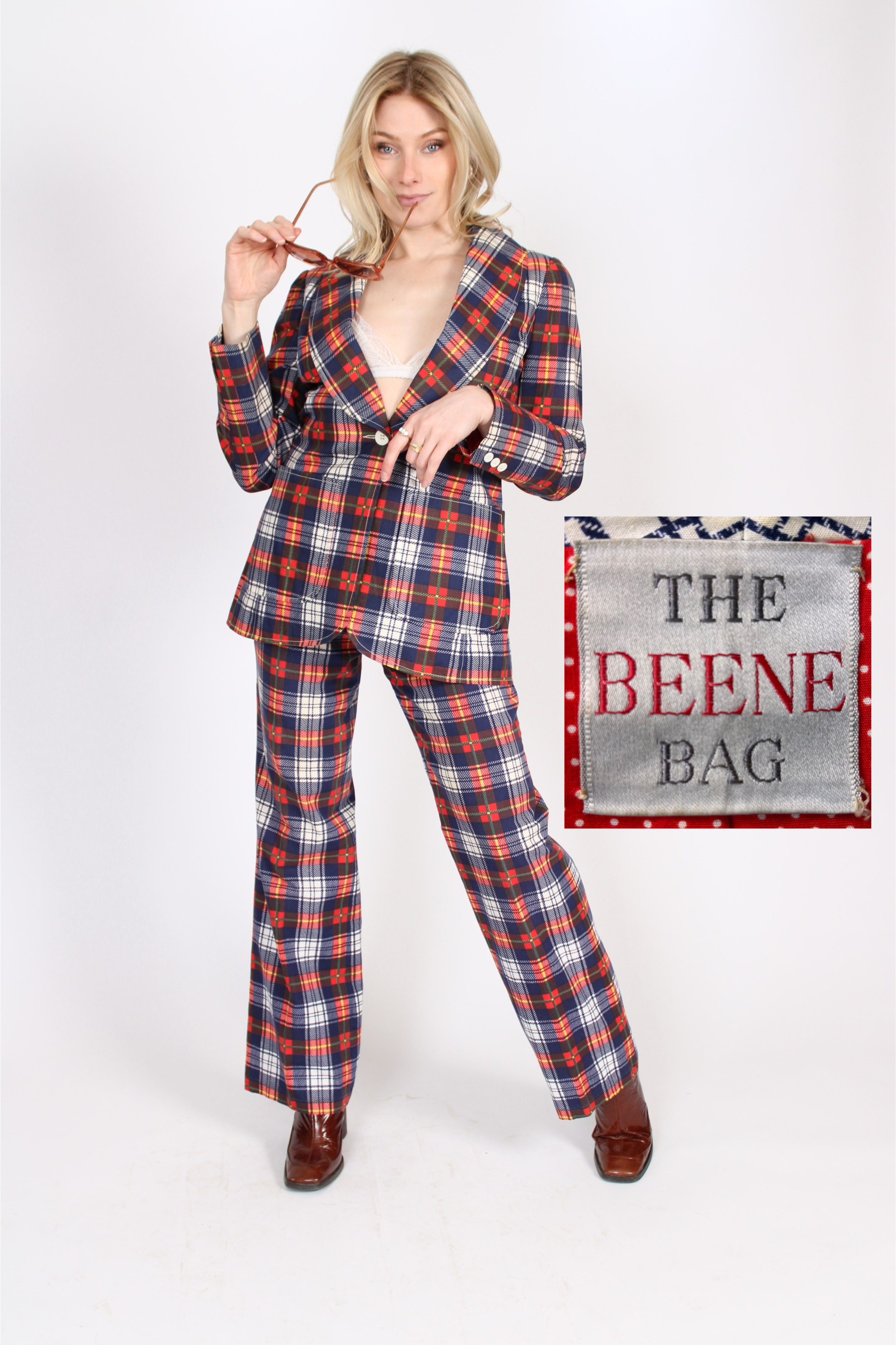 1970s The Beene Bag by Geoffrey Beane Plaid Suit