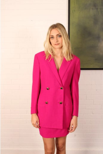 1990s Versace Two Piece Magenta Power Suit Set