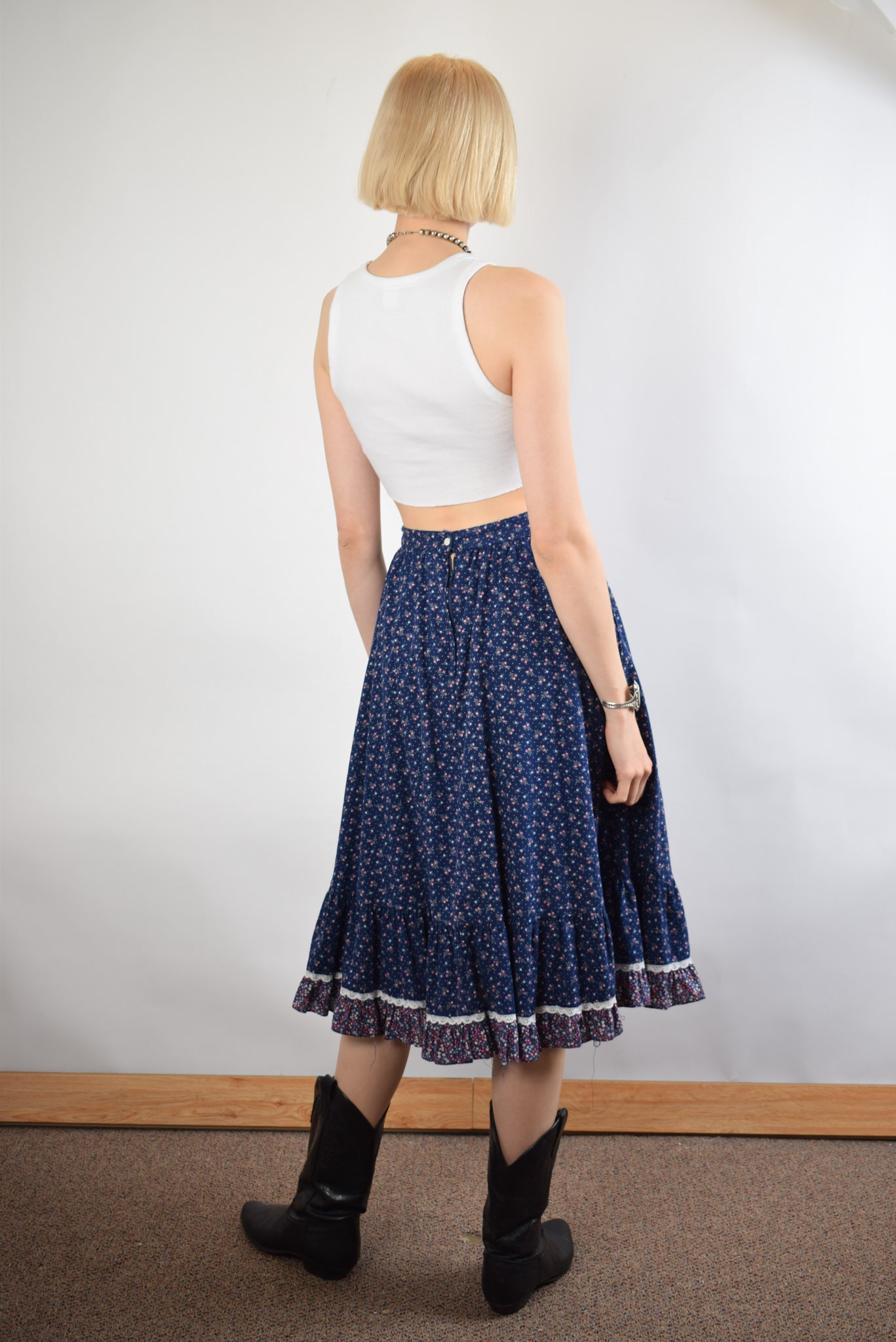 Navy Floral Gunne Sax Skirt