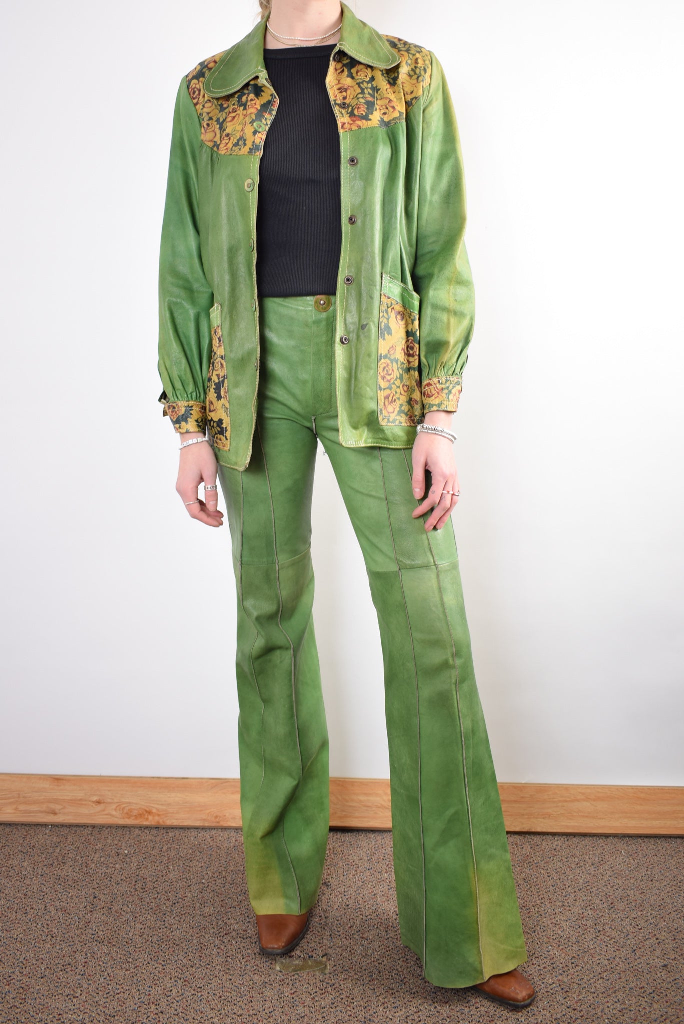 1960's Leather Hippie Couture Matching Set Stunning Boho