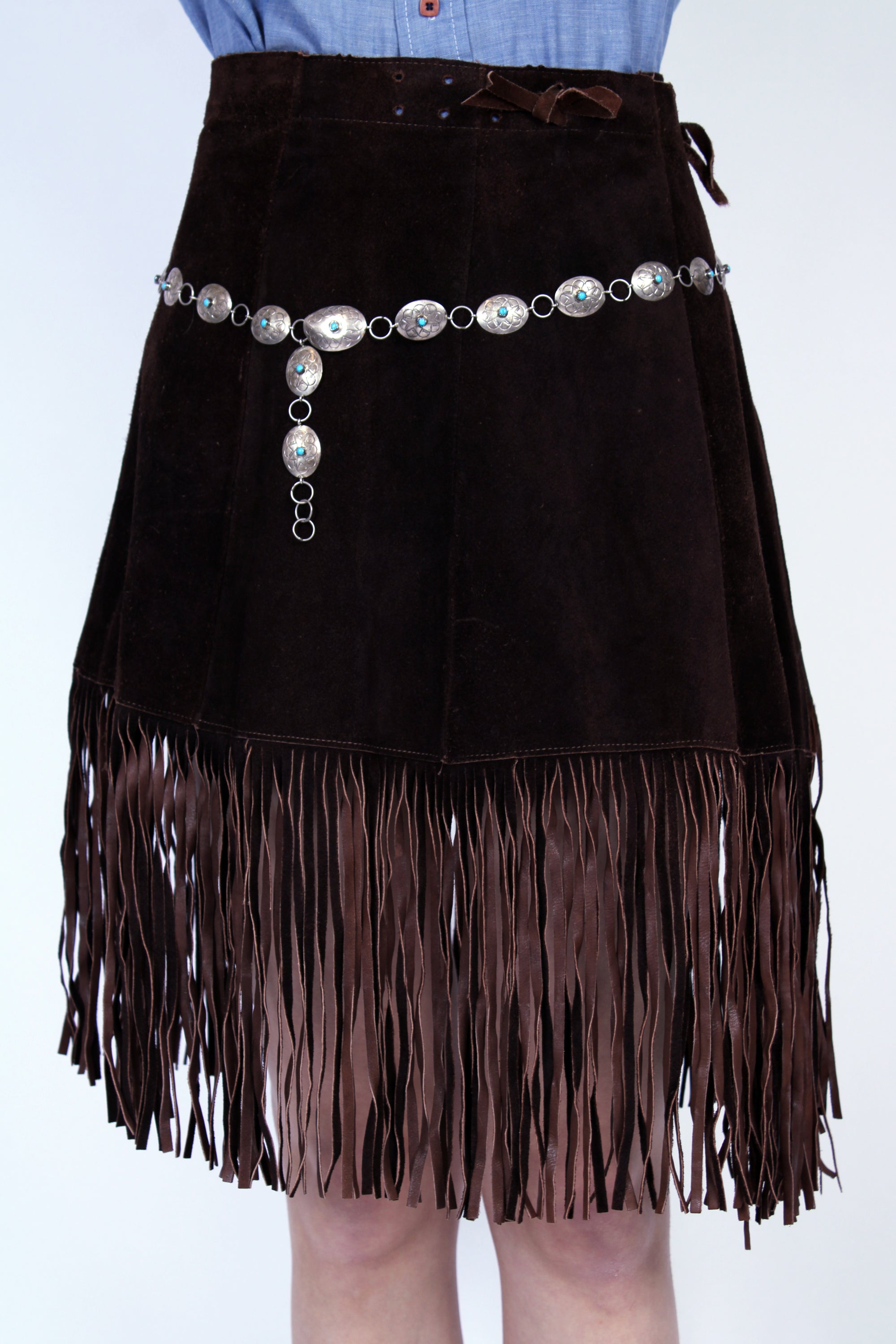 1960s Hippie Suede Fringe Wrap Skirt