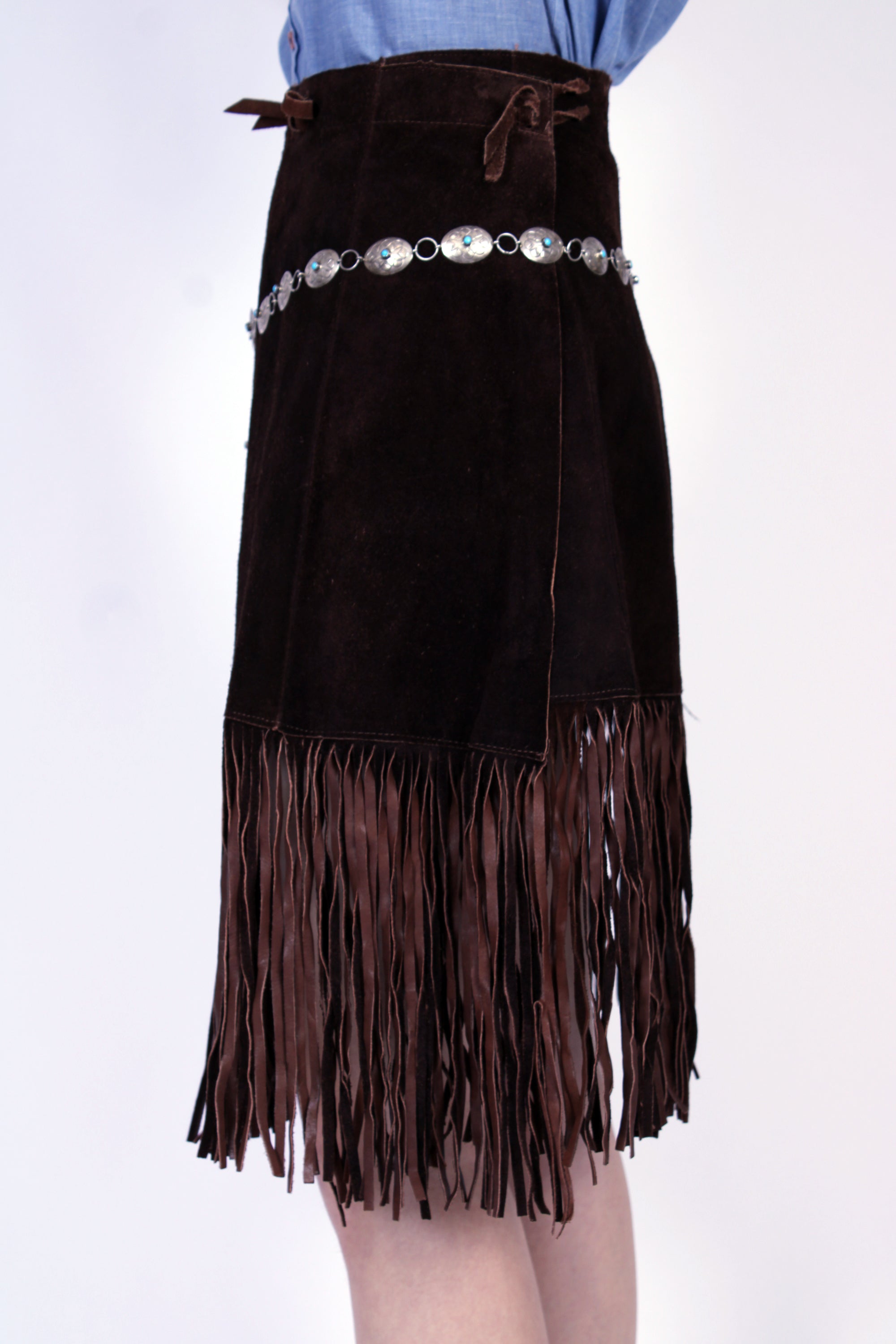 1960s Hippie Suede Fringe Wrap Skirt