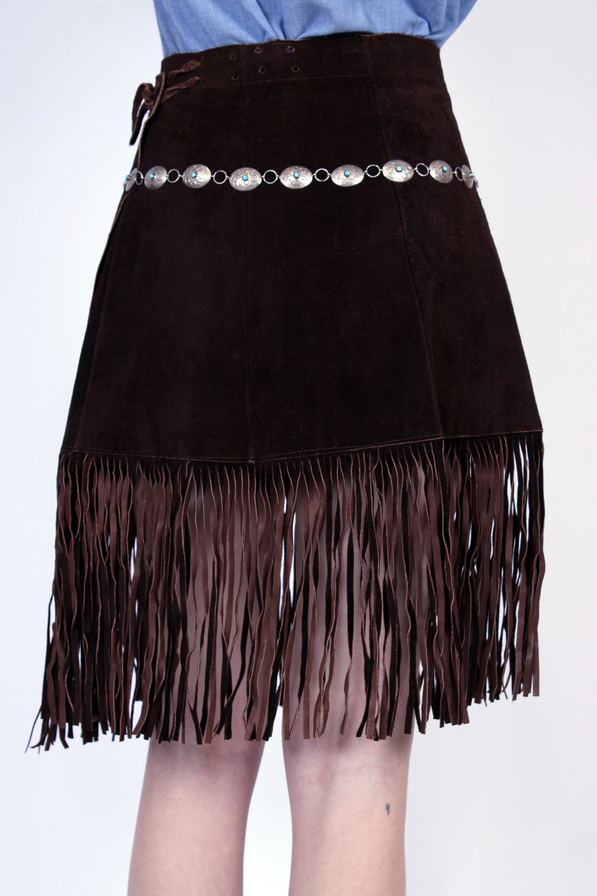 1960s Hippie Suede Fringe Wrap Skirt