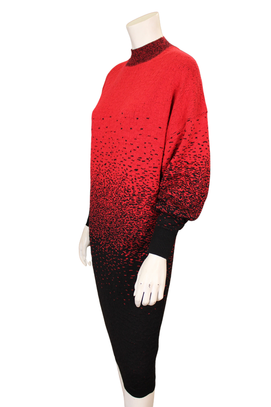 Versace 1980s Batwing Black and Red Sweater Dress