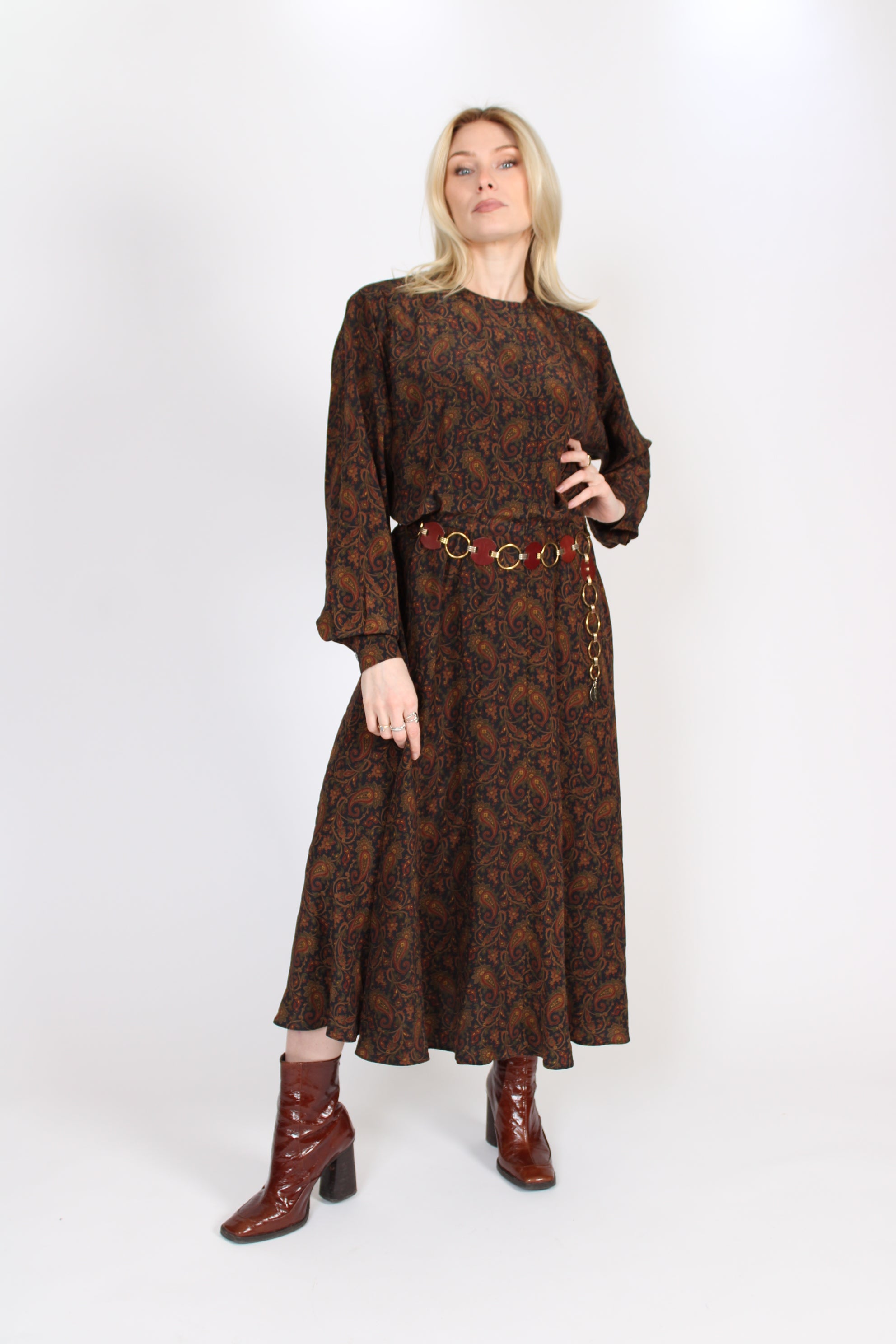 1990s Calvin Klein Silk Paisley Dress