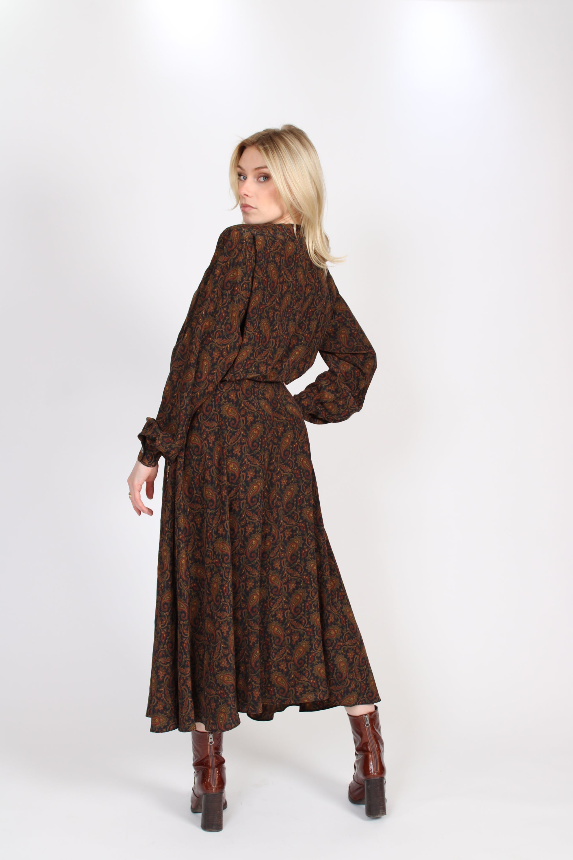 1990s Calvin Klein Silk Paisley Dress
