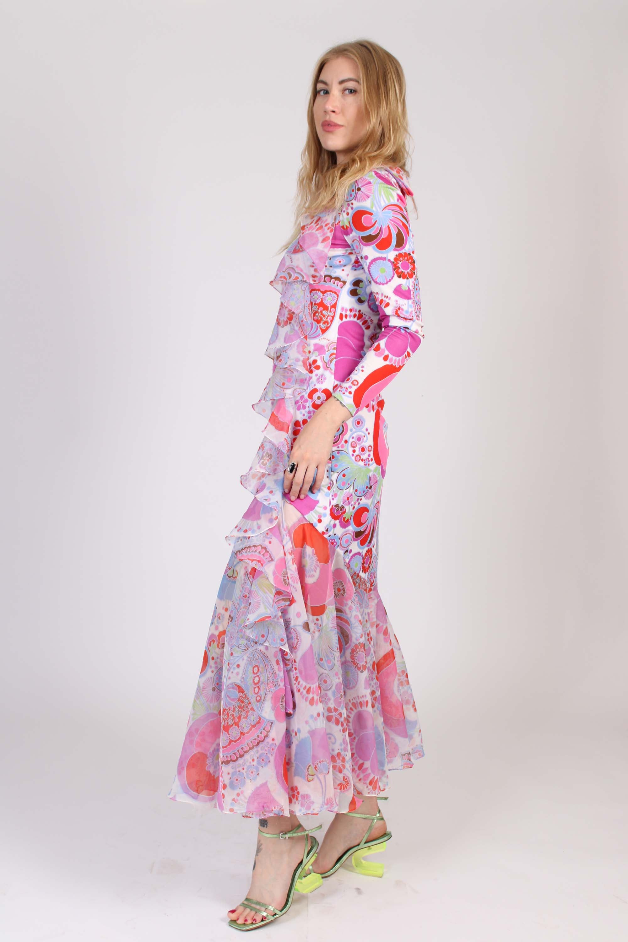 1970s Don Luis Floral Ruffle Maxi Dress