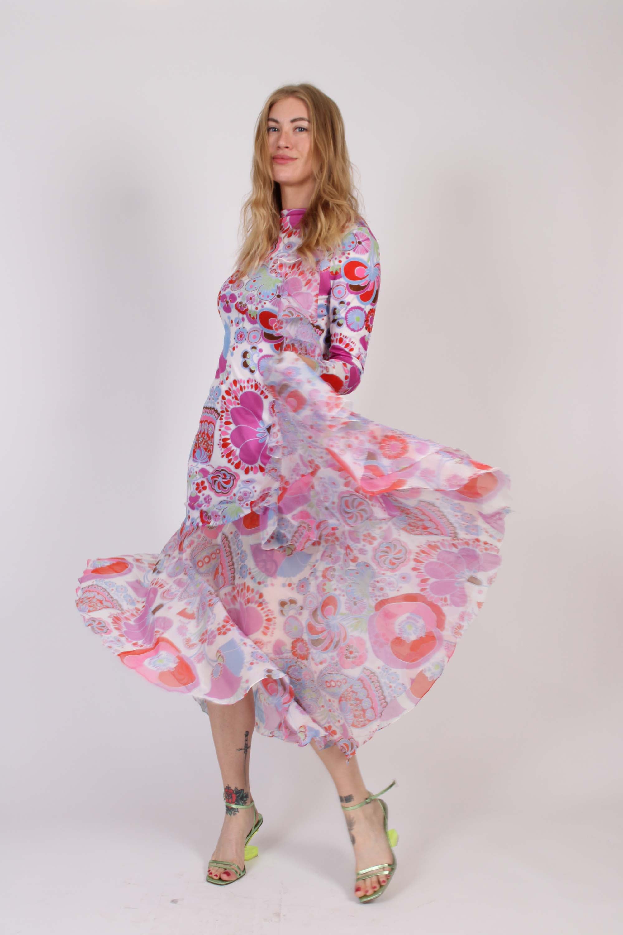 1970s Don Luis Floral Ruffle Maxi Dress