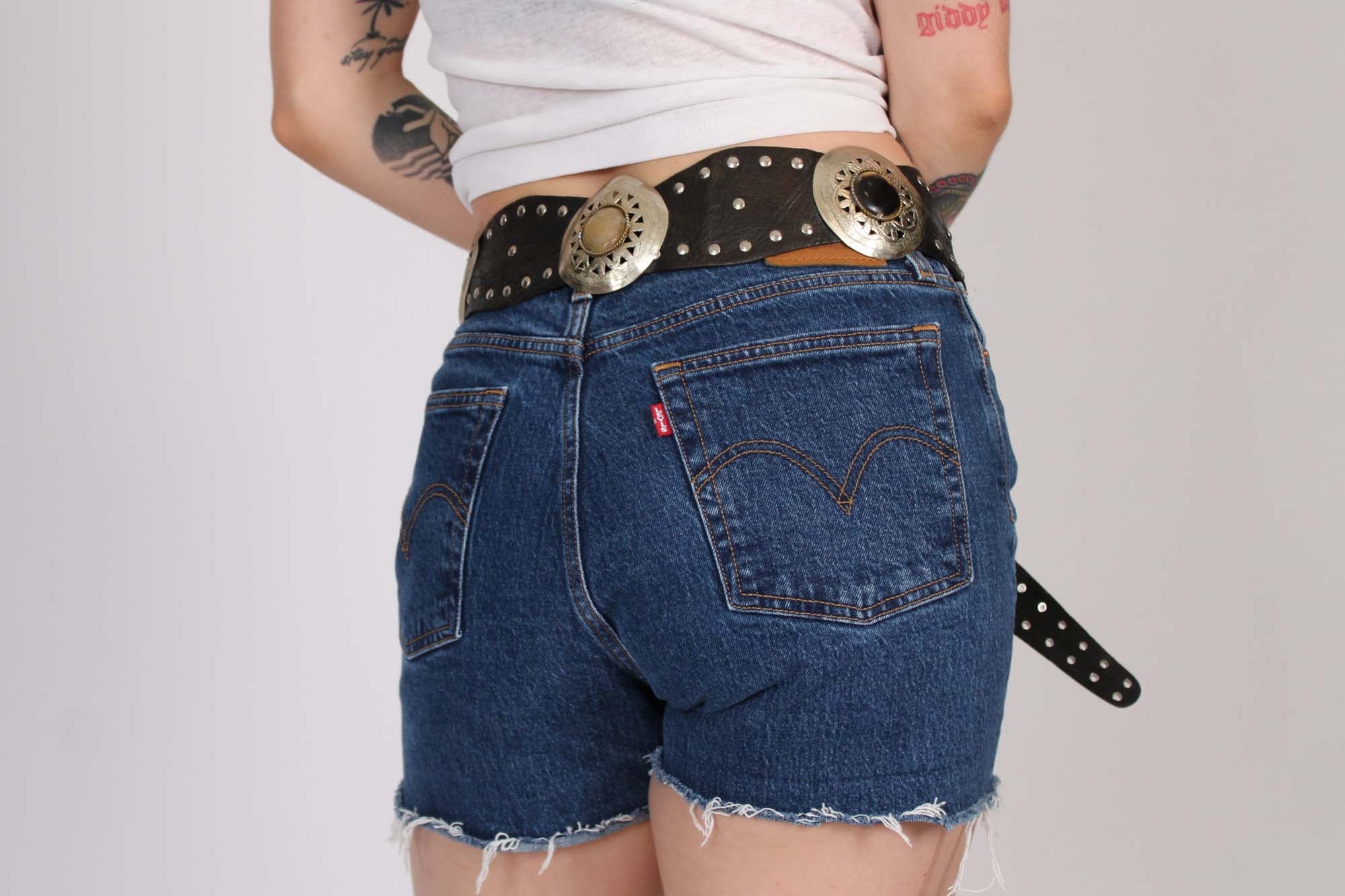 Black Studded Moroccan Belt with Silver and Stone Medallions