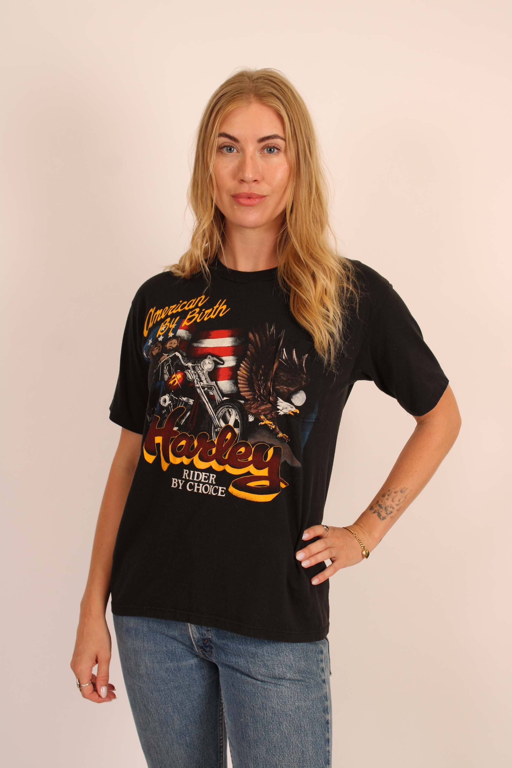 Vintage Harley Davidson "American By Birth" Pocket T-Shirt