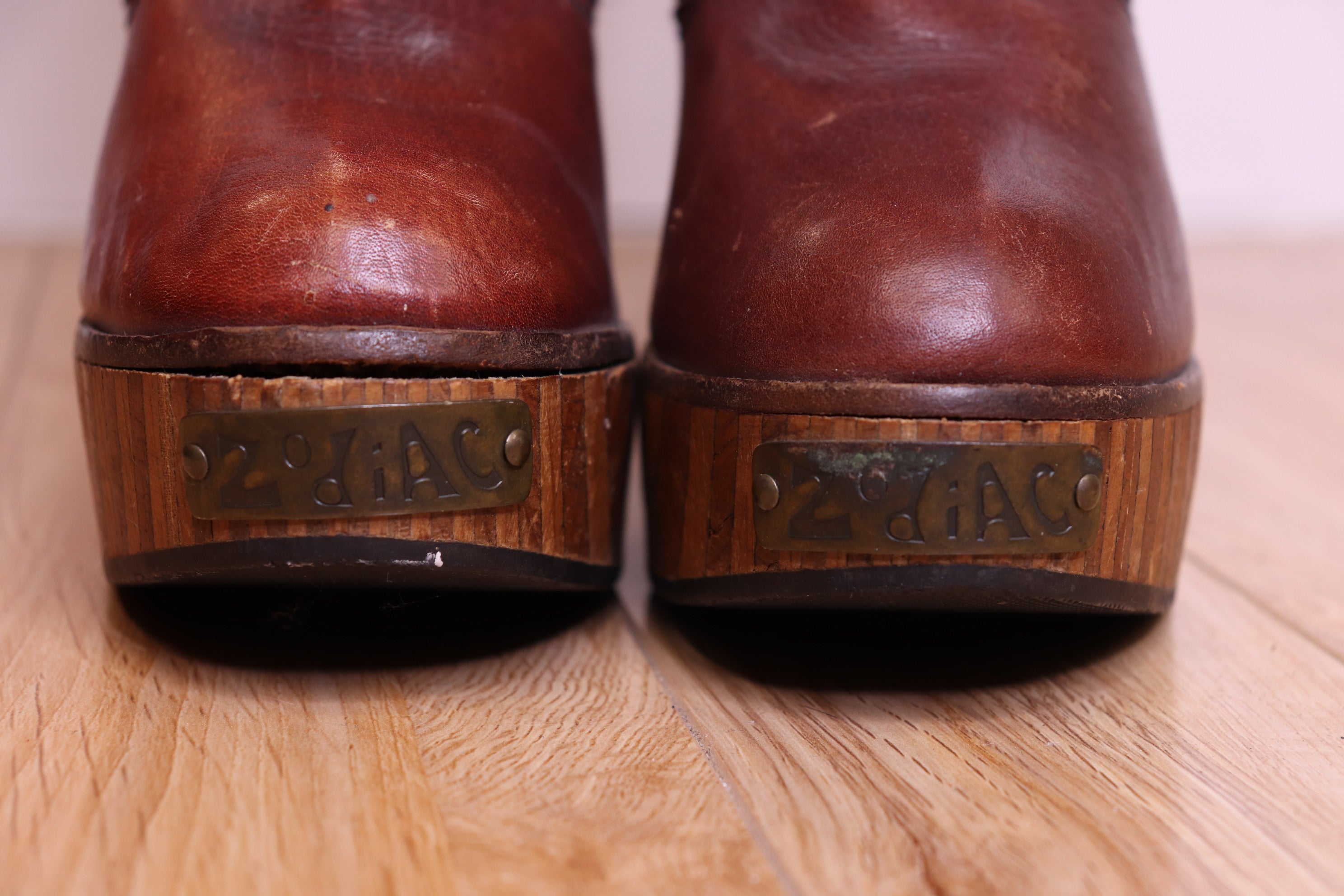 1970s Zodiac Wooden Platform Leather Boots