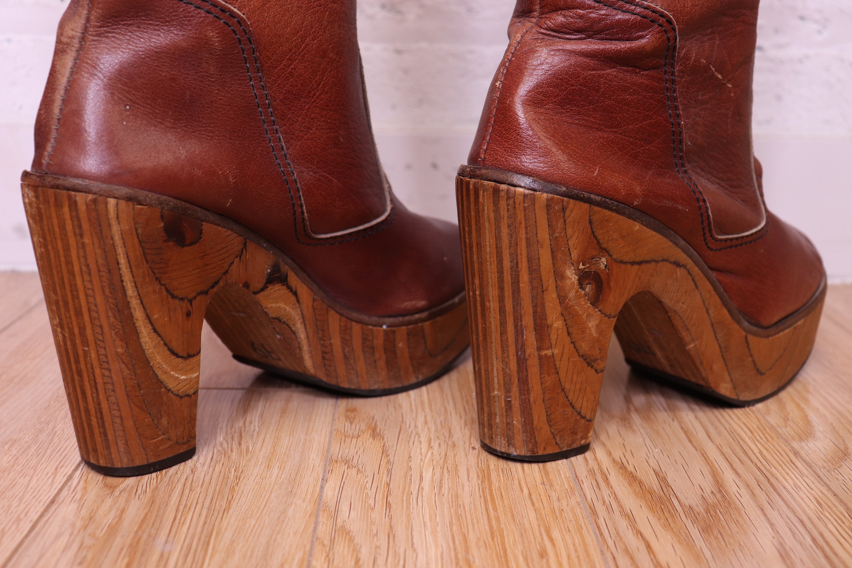 1970s Zodiac Wooden Platform Leather Boots