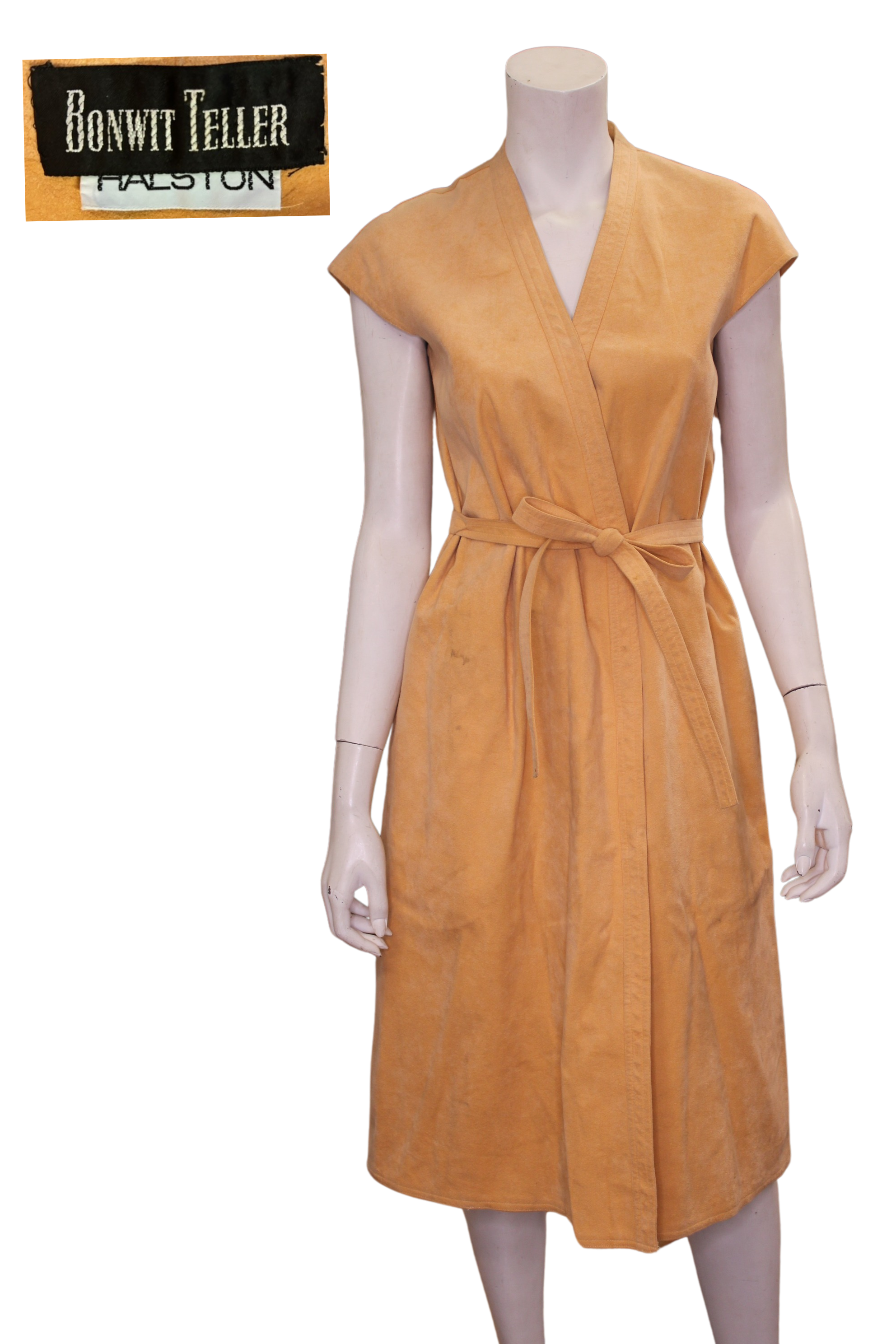 Rare Halston Ultra Suede Peach 1970s Vintage Wrap Dress